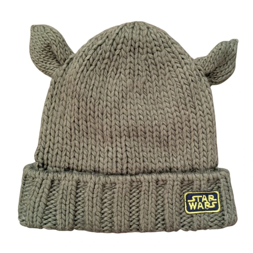 Star Wars Yoda Grogu‎ Hat GAP Kids Olive Green Knit Beanie with Ears Toddler S/M
